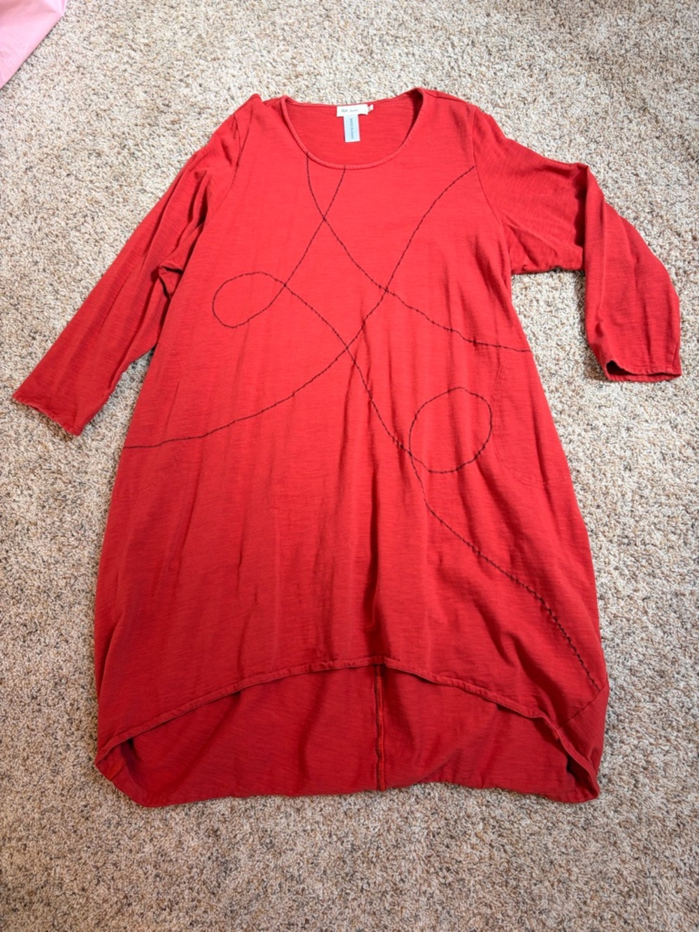 Cheyenne 3X Burnt Orange Cotton LS Bubble Dress - Embroidered Detail -Boutique